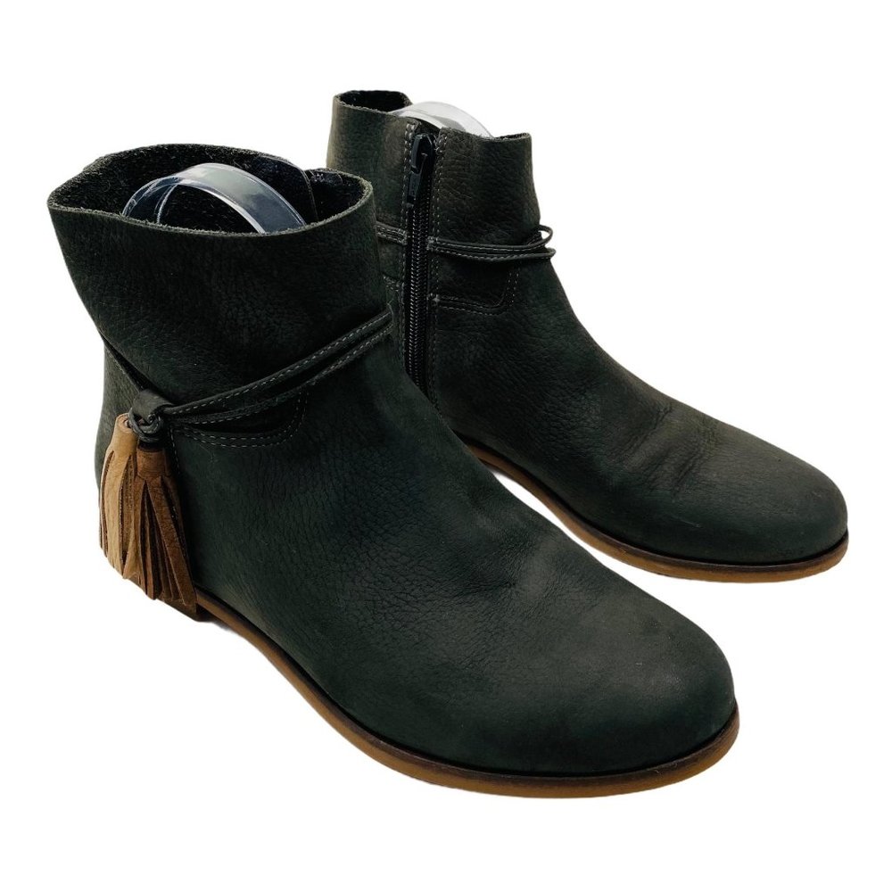 Lucky Brand Gloriana Ankle Boot Size 6.5 Tassel Olive Grey Booties Zip Up
